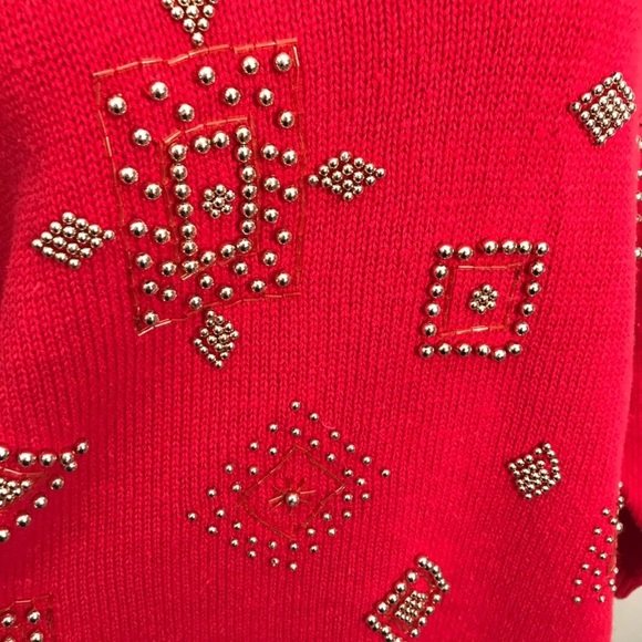 Vintage Victoria Jones Red Gold Beaded Sweater Large - Picture 3 of 8